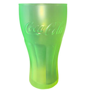 Coca Cola Fluorescent Yellow Glass Tumbler, 12 oz Drinking Cup, Limited Edition